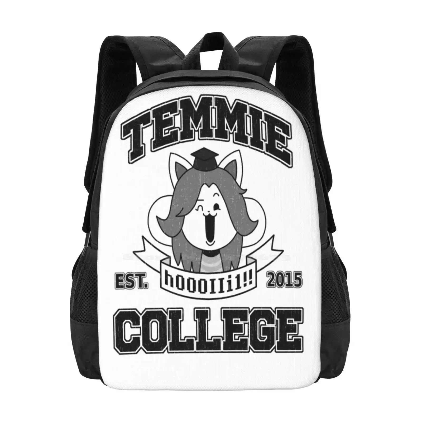 Temmie College 3D Print Design Backpack Student Bag Temmie Village Temmie Fanart Undertale Game Sans Collegehumor University