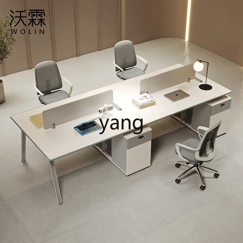 LTT simple modern office desk and chair combination four employees six screen station card seat