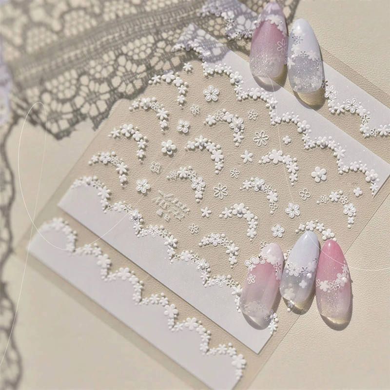 5D 플로럴 프렌치 네일 아트 스티커 초박형 슬라이더 장식 데칼 꽃 진주 셀프 접착 DIY 매니큐어 여성용