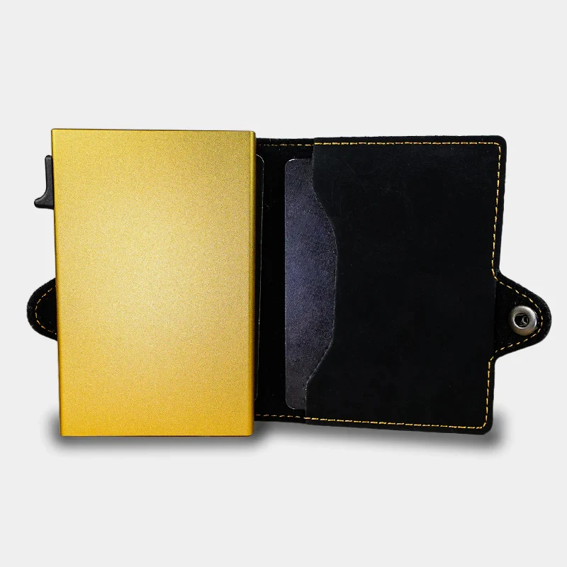 CASEKEY ผู้ถือบัตรแฟชั่นอลูมิเนียมกระเป๋าสตางค์บัตรเครดิต RFID Blocking สมาร์ทหรูหราหนัง Slim Men กระเป๋าสตางค์ซิป Vallet