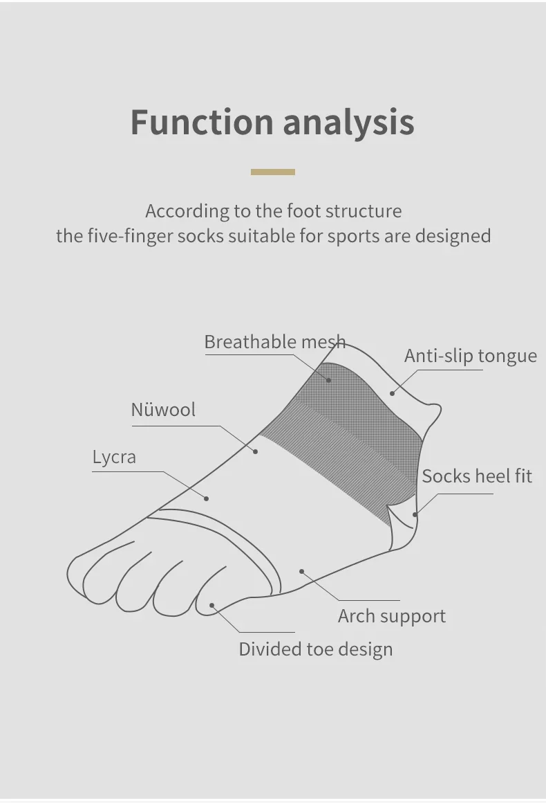 One Pair AONIJIE E4822 Merino Wool Five-Finger Short Socks Run Low Cut Athletic Five Toe Socks Toesocks for Running Marathon