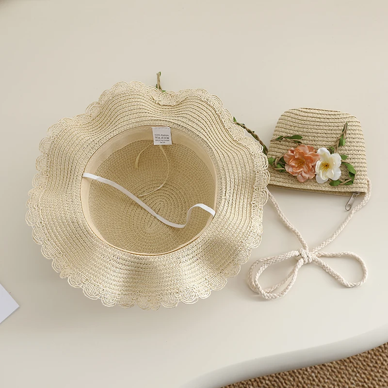 Floral Girls Straw Hat & Bag Set 2Pcs Summer Wide Brim Sun Hat with Handbag Cute Vacation Outfit for women