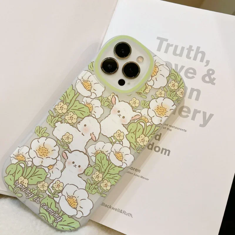 

Retro Spring Flower iPhone Case for 14/13/12/11 Pro Max - Cute Sheep Art Cover, Soft Protective Shell