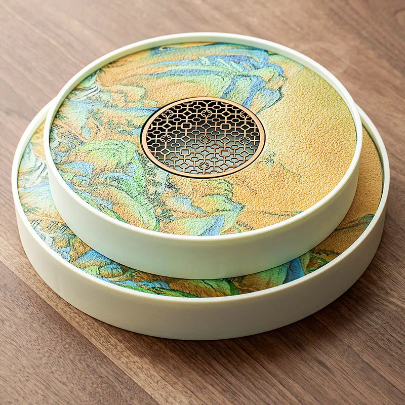 Table Round Tea Tray Accessories Ceremony Hospitality Drainage Marble Tea Tray Decorative Ceramic Bandejas Home Decorationgs