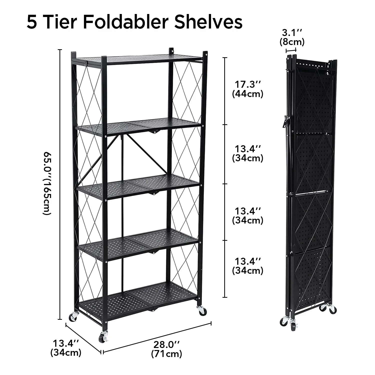 

Joybos® 5 Tier Black Heavy Duty Foldable Metal Organizer Shelves with Wheels