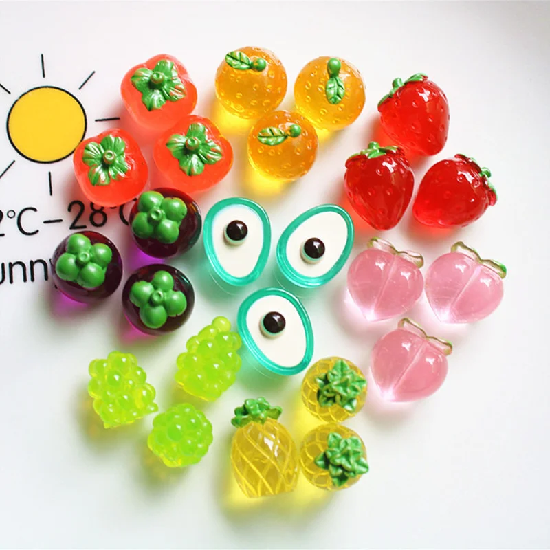 10pcs Miniature 3D Resin Fruit Strawberry Pineapple Charm Cute Earring Keychains Bracelet Necklace Accessory DIY Jewelry Make