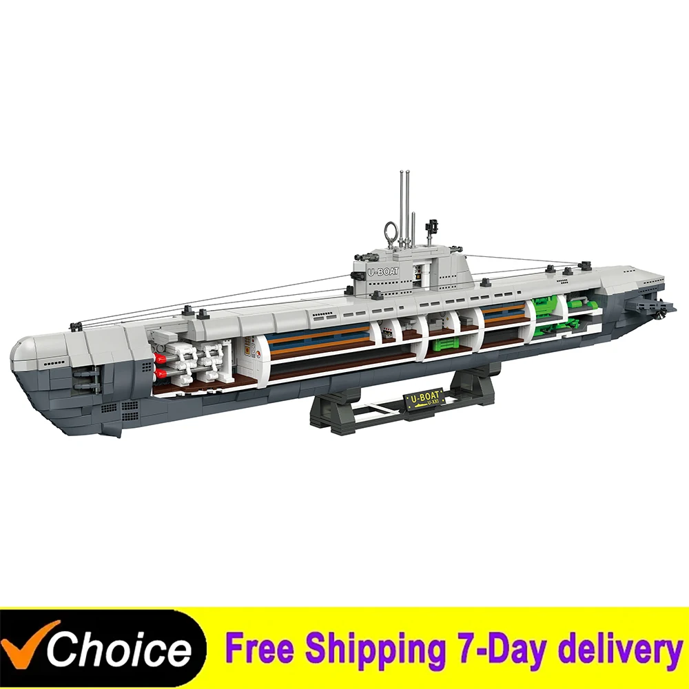 1469Pcs Techinical U-submarine XXI Building Blocks Perspective Version Ship Model Bricks Desktop Decor Toys Boys Holiday Gifts