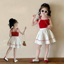 Children's Clothing Sets Cherry Knit Halter Top + Skirt 2pcs Sets Toddler Girl Kids Boutique Clothes Infant Designer Clothes