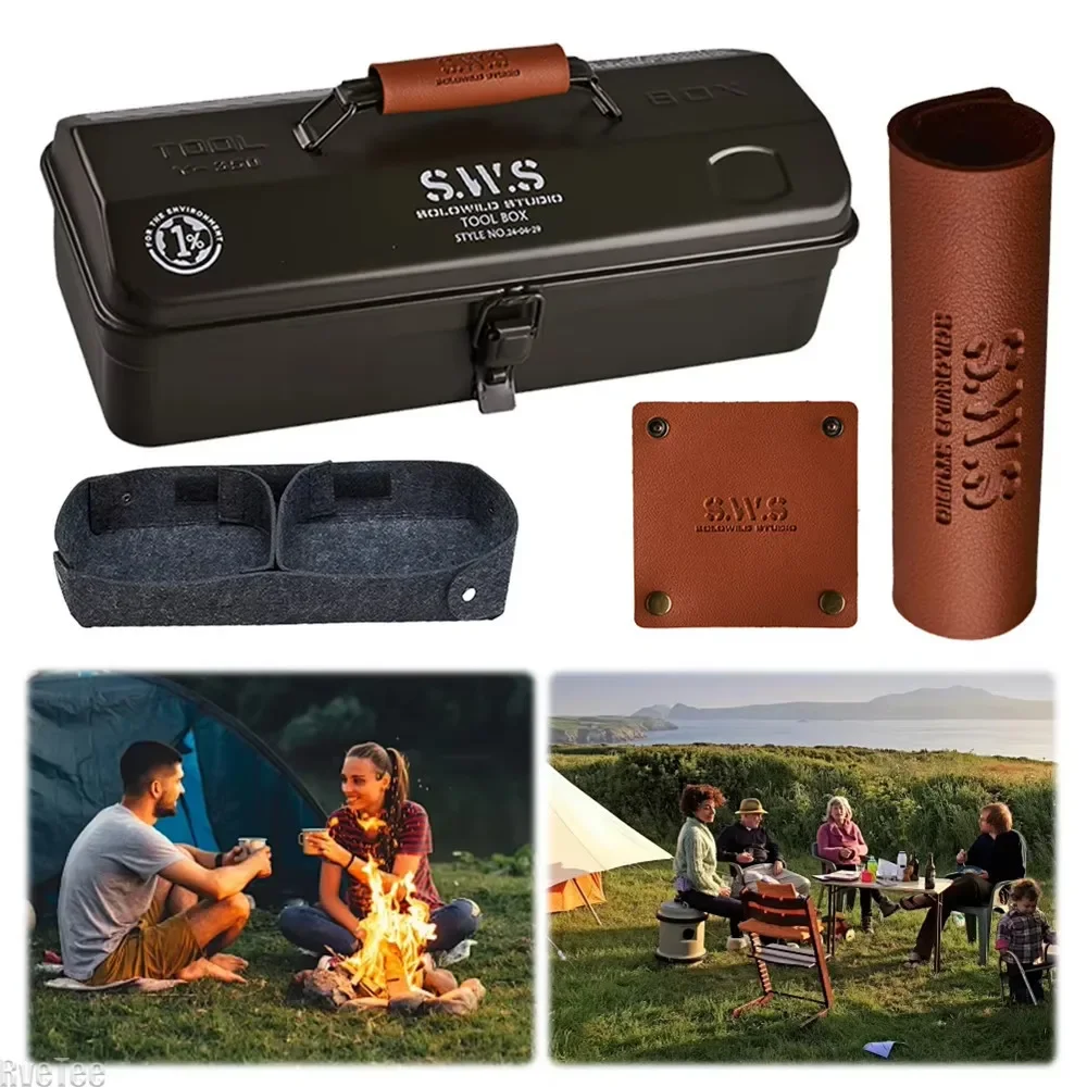 Camping Tool Storage Box with Portable Carry Handle Storage Box Anti-Slip Camping Toolbox Iron Box Camping Accessories