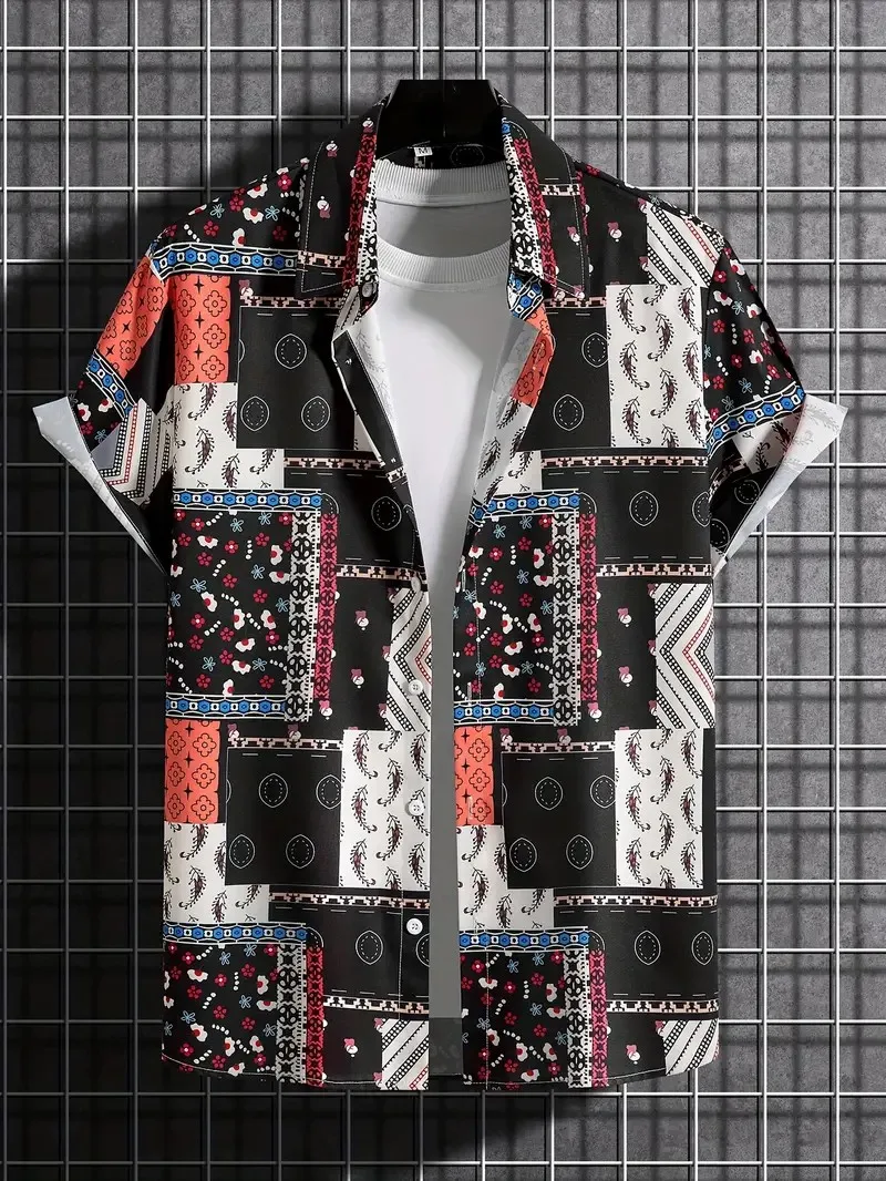 

Palmshadow Cuban Camisa Мужская одежда Простая рубашка из поплина с гавайским принтом Деловая праздничная повседневная уличная рубашка с коротким рукавом