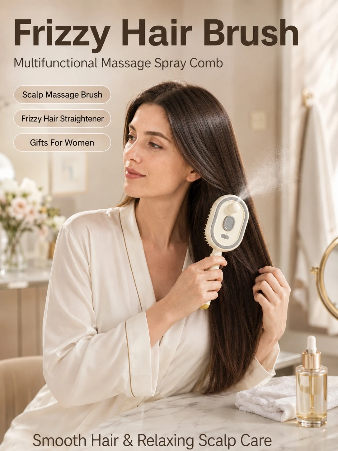 Frizzy Hair Brush,Multifunctional Massage Spray Comb,Scalp Massage Brush,Frizzy Hair Straightener,Gifts For Women