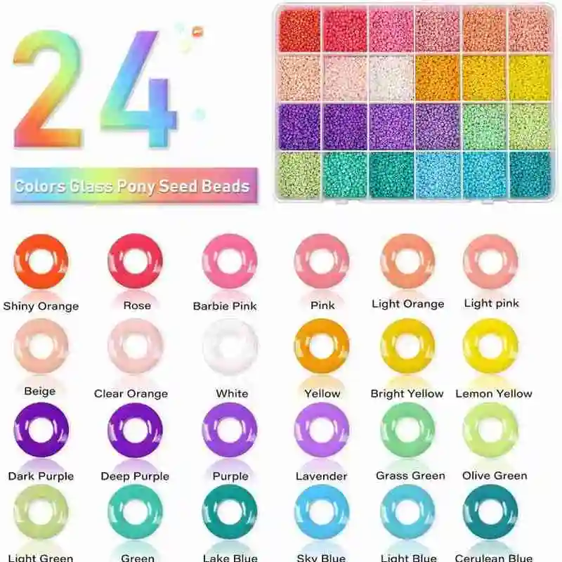 48Grid Glass Rice Beads Kits Colored Round Seed Bead and Alphabet Bead Jewelry Findings Making DIY Beaded Crafts Accessories Set