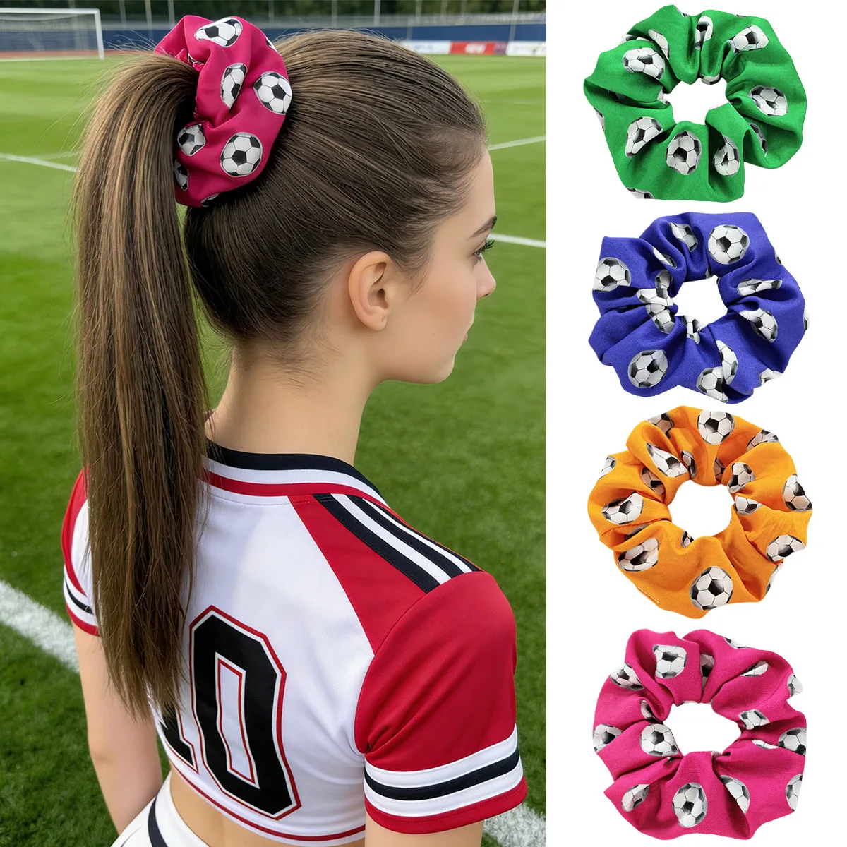

Women's Large Size High Elasticity Football Print Hair Band Fashion Sport Style Hair Tie Accessory