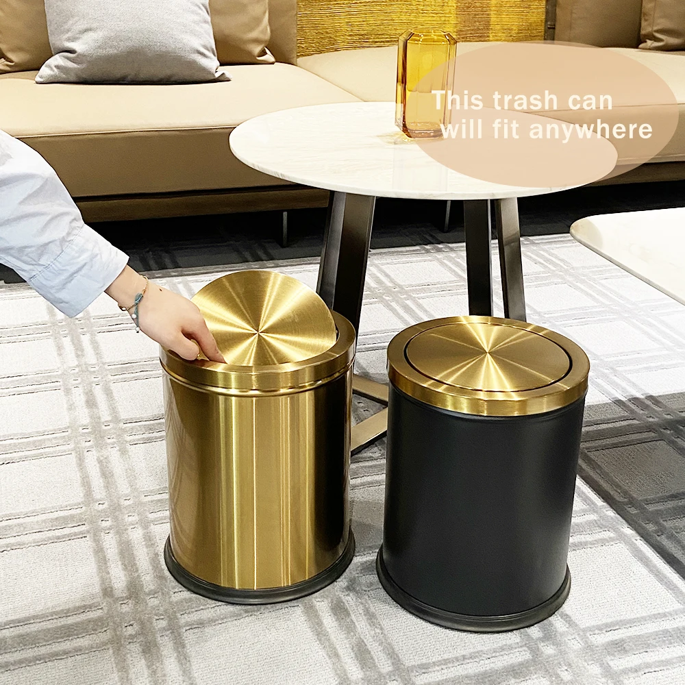 Leasylife-Trash Can with Lid,Gold Bathroom Garbage Can, Living Room,Office, Kitchen, 15L, 4Gal