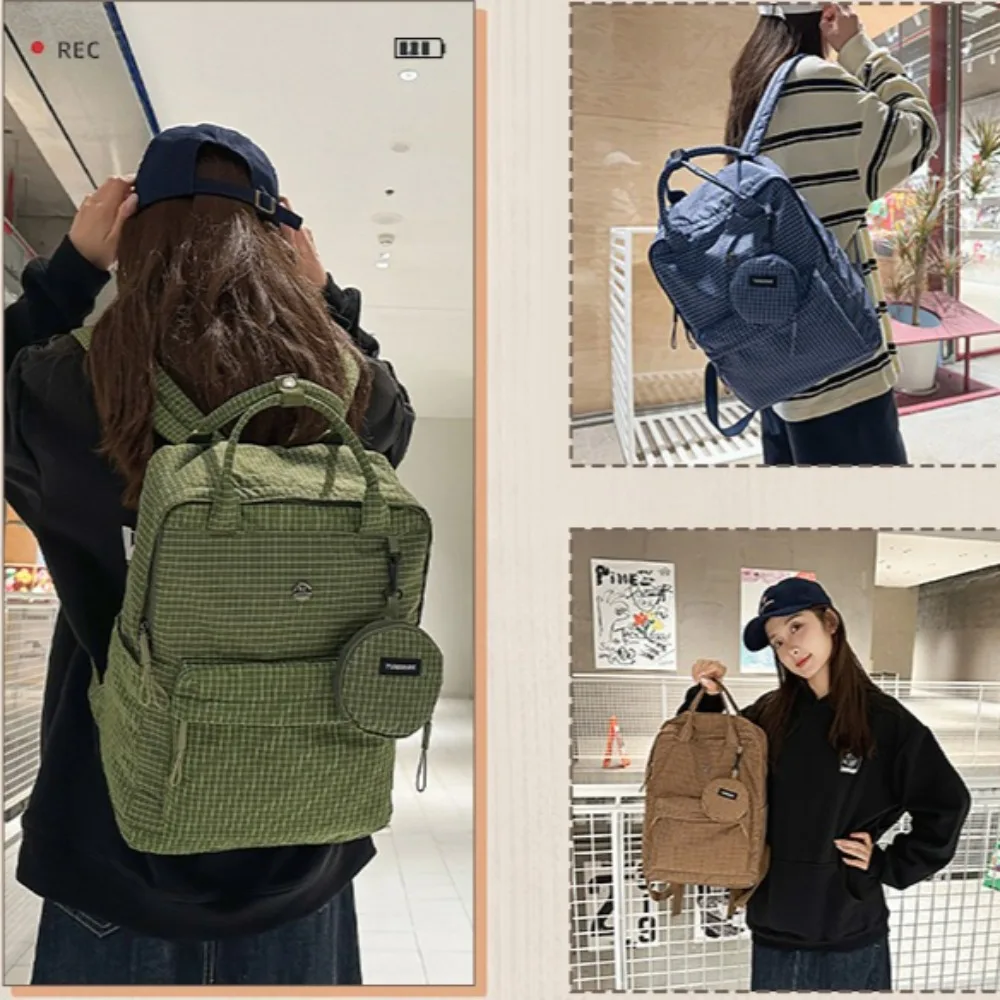 

Oxford cloth durable and simple ladies' backpack, loose change neck strap, checkered waterproof travel backpack