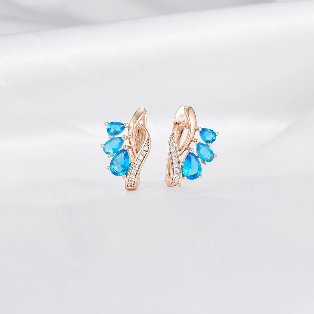 Luxury Geometric Blue Crystal Zircon Stud Earrings High Quality AAA Natural Stone Metal Earrings For Woman Wedding Party Jewelry