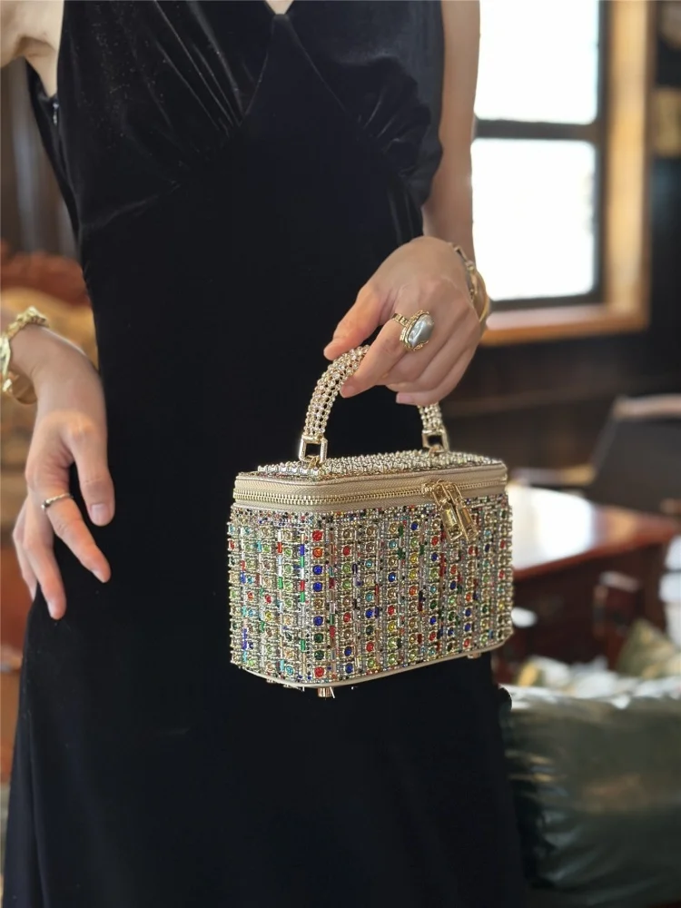 Light Luxury Diamond Studded Handbag High-end Glitter Crystal Rhinestones Evening Bag Vintage Elegant Cosmetic Bag