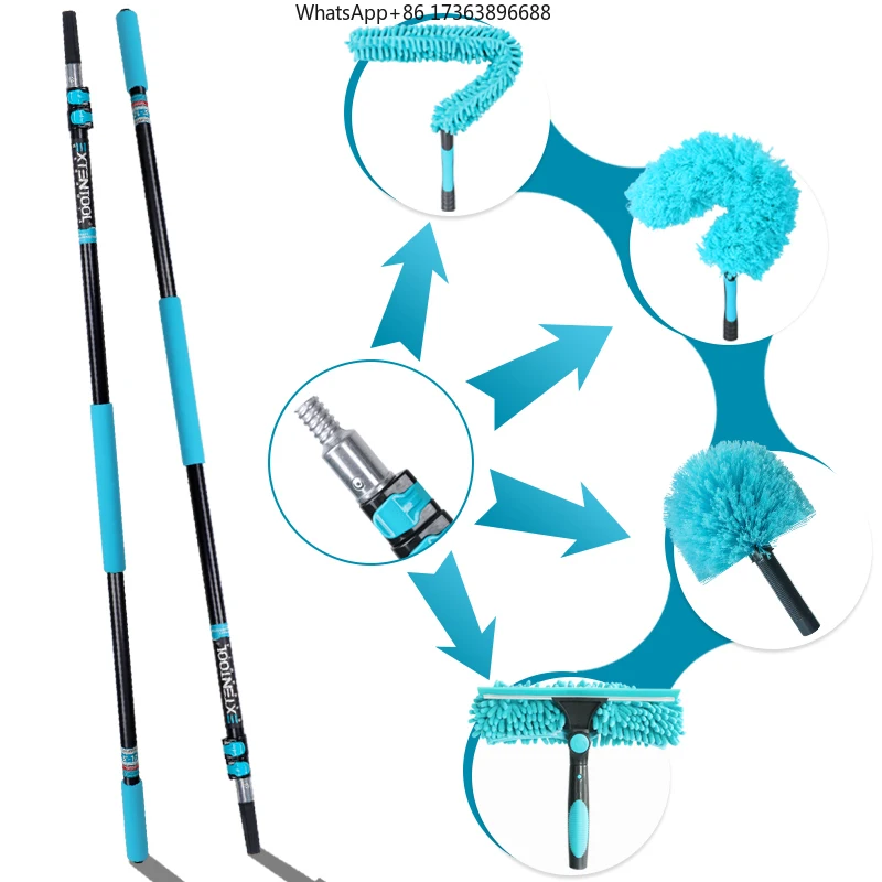 For EXTENTOOL High Reach Telescopic Extension Pole Aluminum Window Cleaning Metal Tip Light Bulb Changer Paint Roller Duster