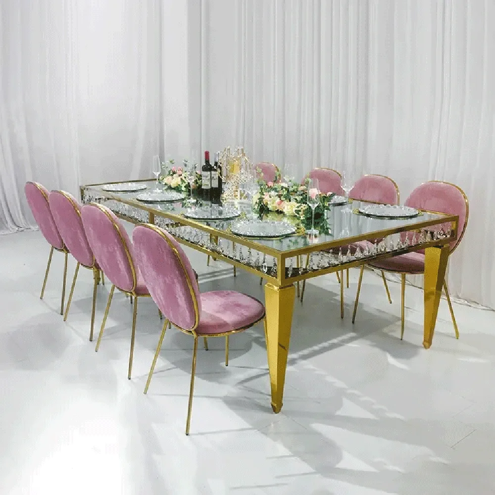 Modern rectangle gold metal frame for banquet event dinning table for wedding events high quality