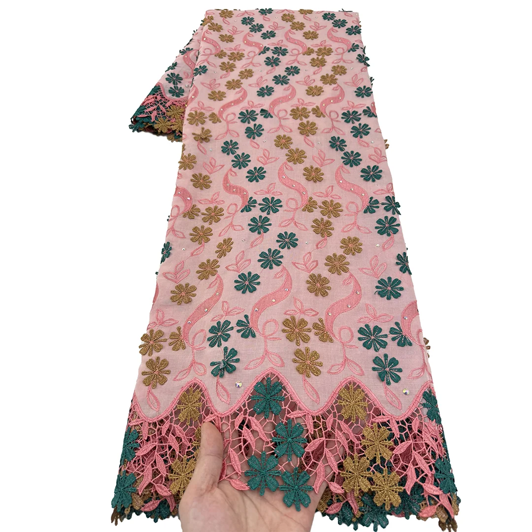 

Высококачественная африканская швейцарская кружевная ткань из вуаля с 3D-вышивкой, 2026, нигерийский хлопок с камнями для женских свадебных платьев, 5 ярдов