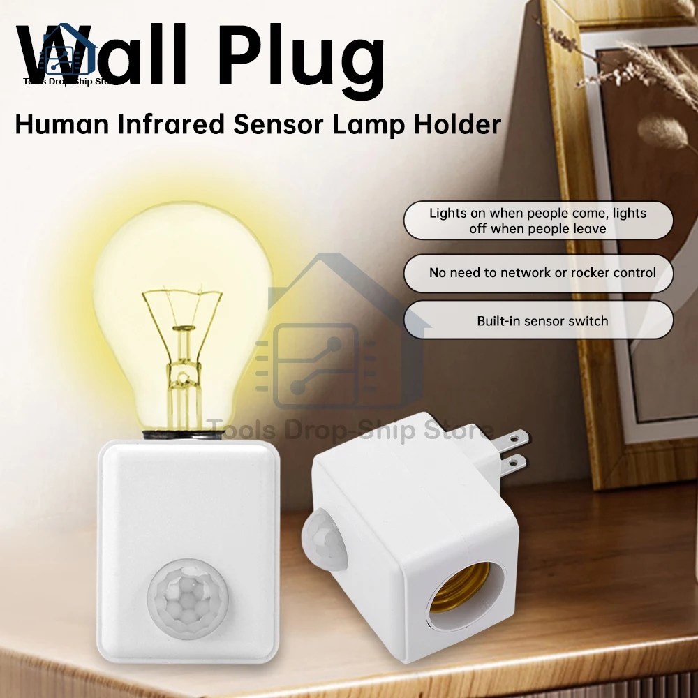 Infrared wall plug-in human sensing lamp holder LED Light Socket To EU Plug Holder Adapter Converter ON/OFF For Bulb Lamp