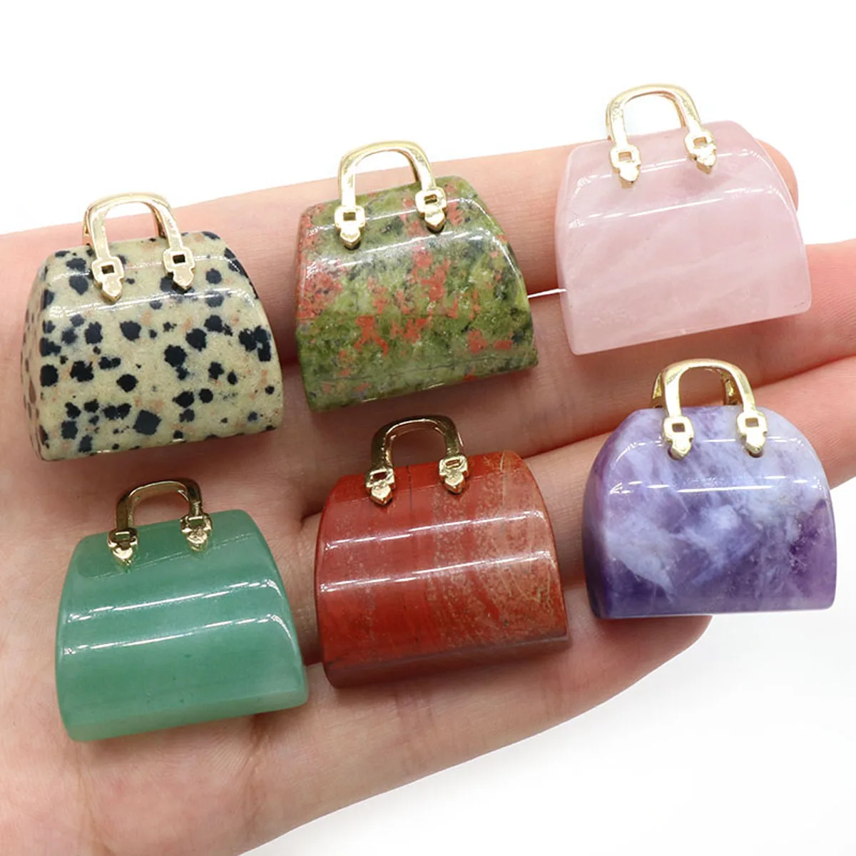 27x25mm Natural Stone Crystal Carving Pendulum Quartz Handbag Shape Charms for Jewelry Making DIY Necklace Earrings Accessories