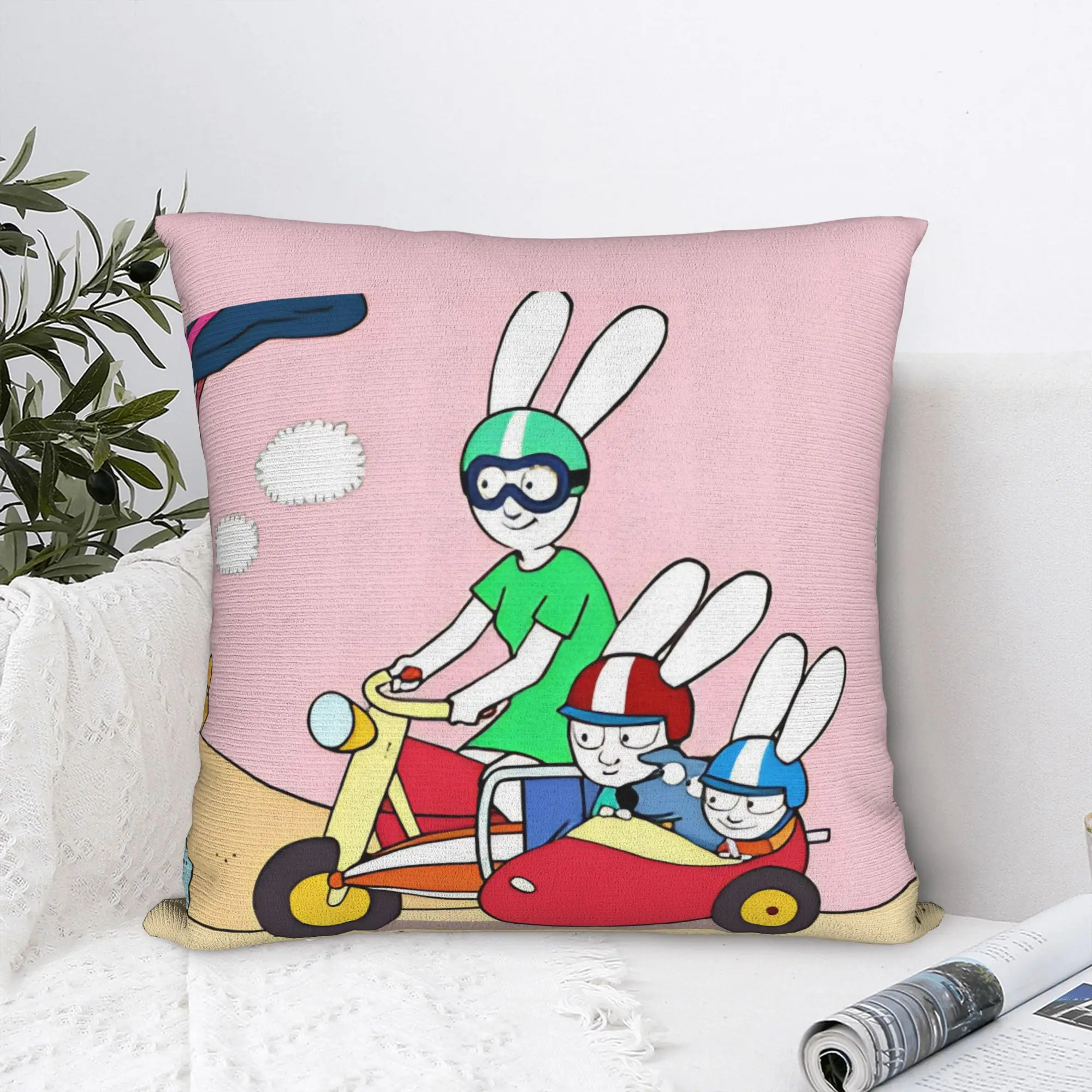 Simons Super Rabbit Cartoons Square Pillow Covers Polyester Bed Car  Cushion Cover Cute Decorative Pillowcase 40*40