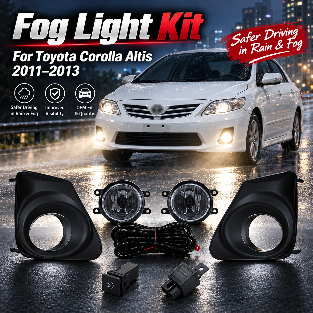 Fog Lamp Car Accessories For Toyota Corolla Altis 2011 2012 2013 Waterproof 12V Daylight Front Bumper Driving Light Halogen Bulb