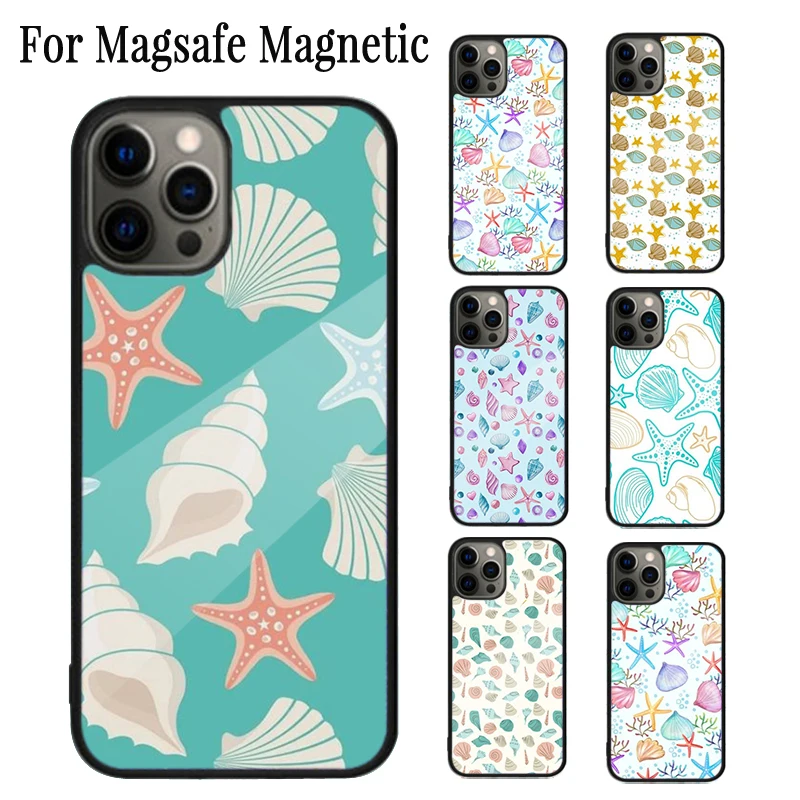 Sea Shells Magnetic Phone Case Coque For iPhone 16 15 14 Plus 13 12 Mini 11 Pro Max Magsafe Wireless Charging Cover