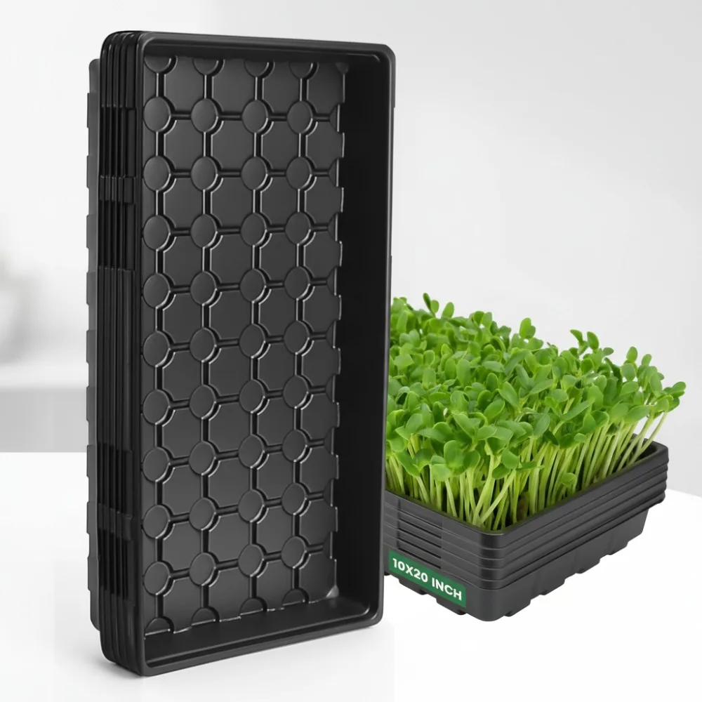 

10 Pack Heavy Duty No-Hole Seed Starter Trays - Reusable Plant Propagation Flats for Microgreens & Seedlings