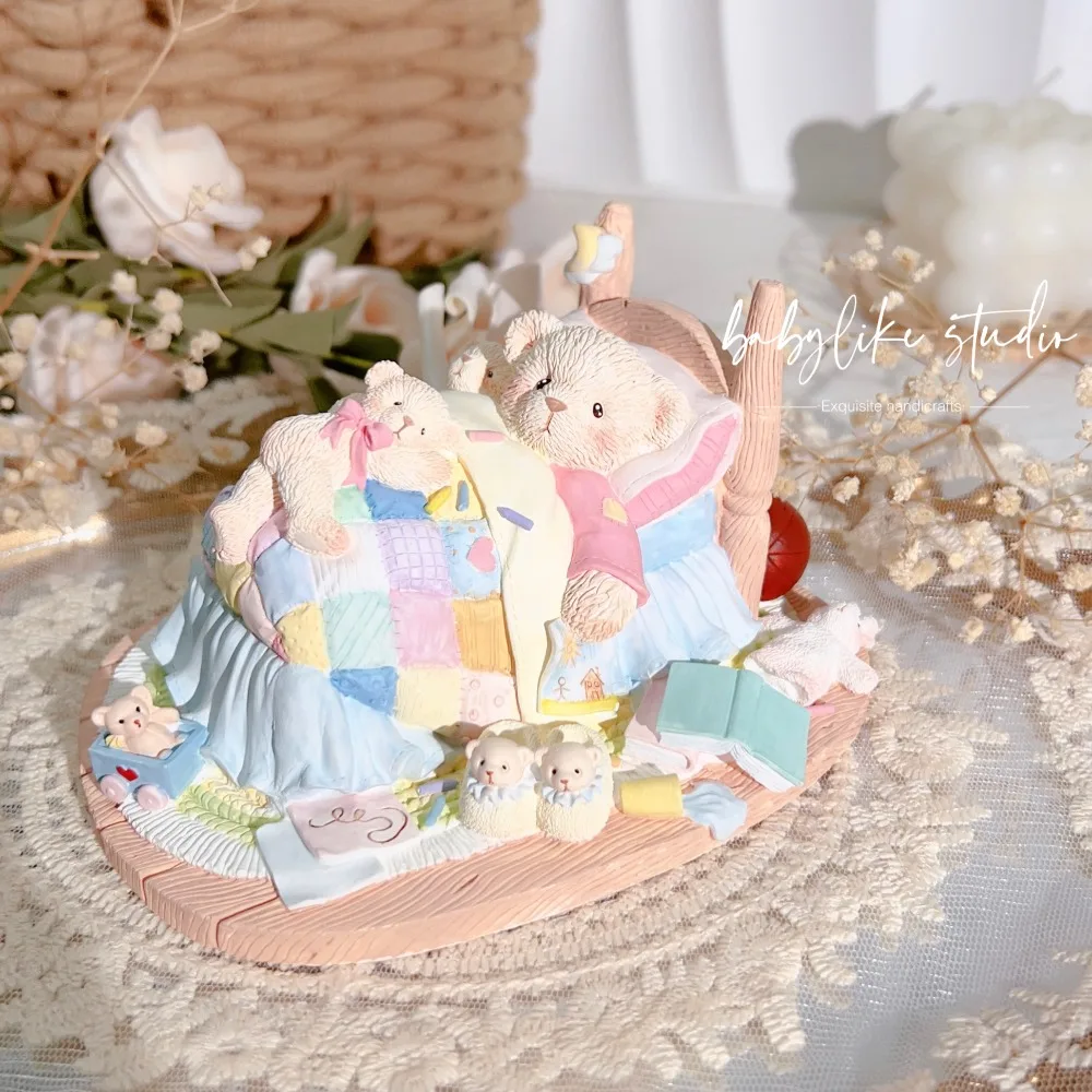 Bedding Bear DIY Painting White Blank Model Gypsum Sculpture Figurine Creative DIY Coloring Miniatures Home Decoration