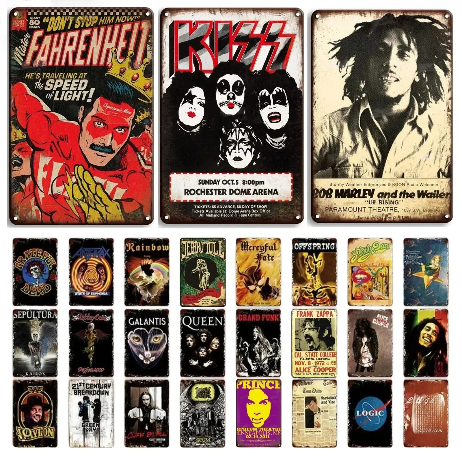 1 Stück Vintage Rock Band Aluminium Schilder Poster Plakette Wandplatte Werkstatt Bars Pub Garage Cafe Club Retro Home Wanddekoration 20 x 3