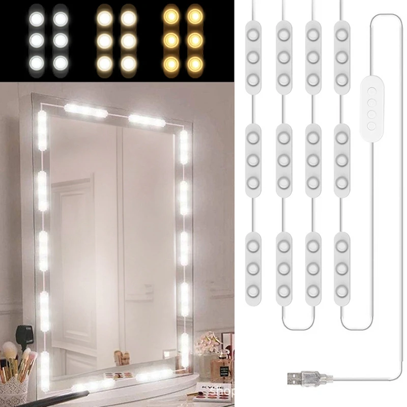 Vanity Lights LED para maquiagem, luzes de espelho, USB, 5V, 3 cores, espelho não incluído, 20X3