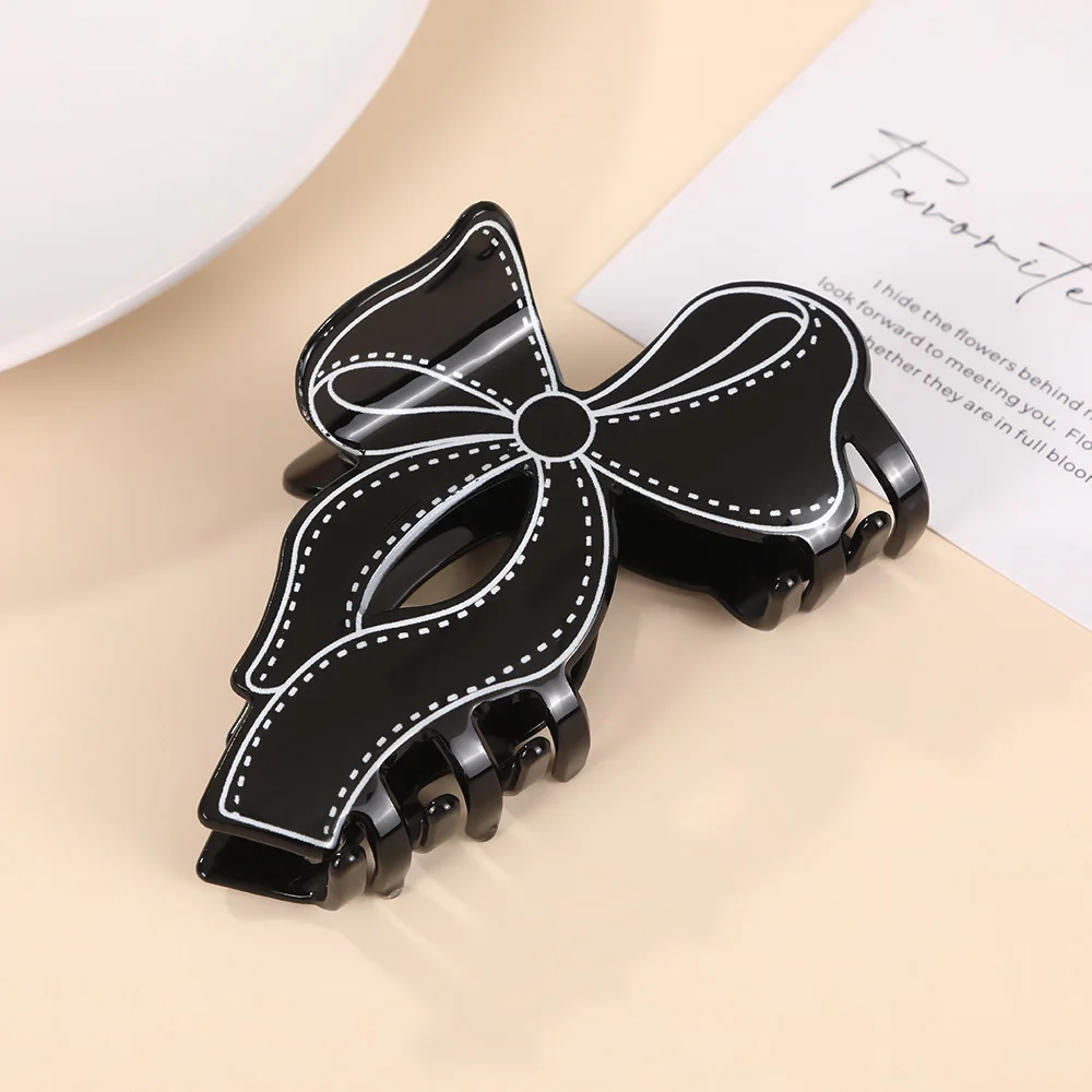女性用の特大アクリルヘアクリップ,蝶ネクタイ,ファッショナブルな黒と白のライン,ポニーテール,サメのヘアピン,ヘアアクセサリー,新しい
