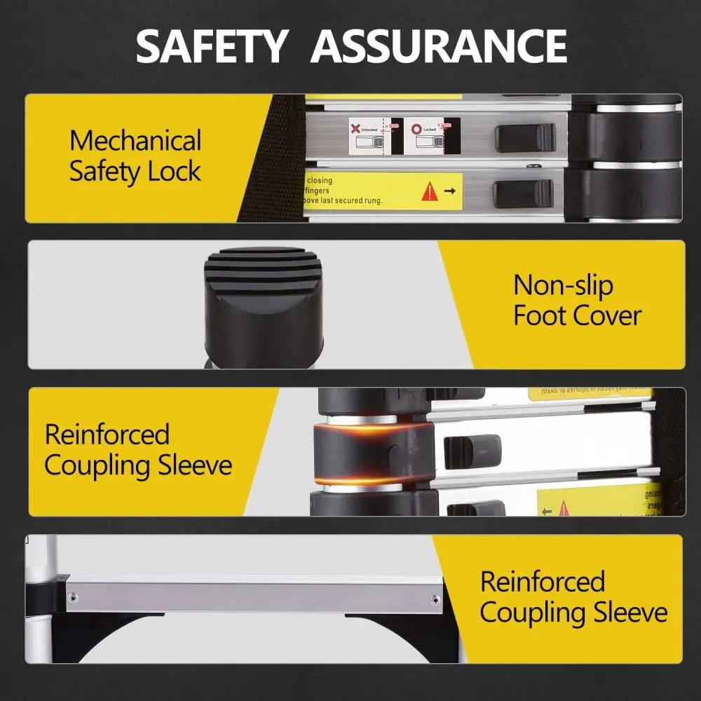 Escada telescópica de 8,5 pés, escada telescópica dobrável multiuso de liga de alumínio telescópica com ganchos e suporte triangular 4