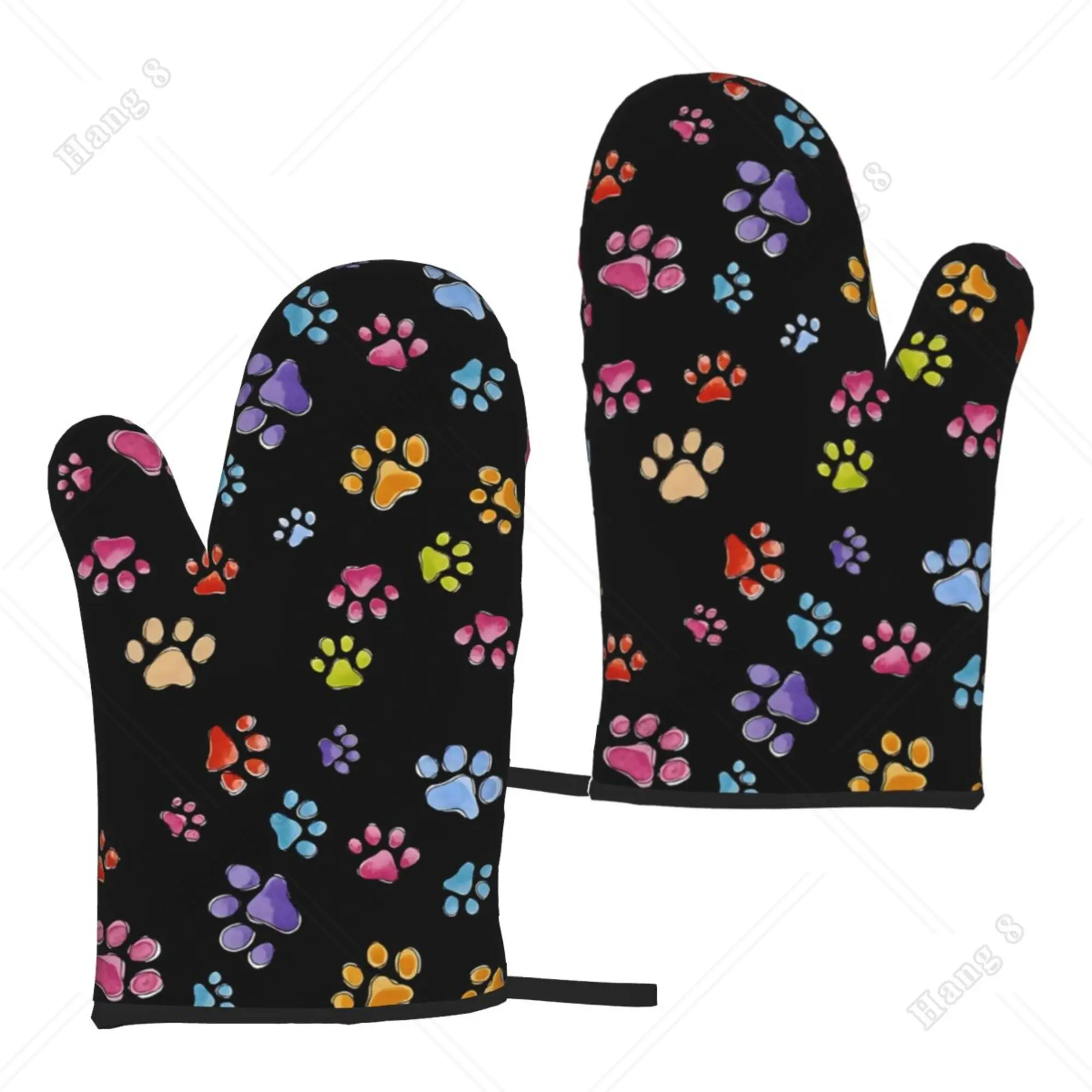 

Colorful Dog Paws Women Cooking Baking Oven Gloves Heat Resistant One Size Easy To Clean Kitchen Accessories Oven Mitts 2pcs