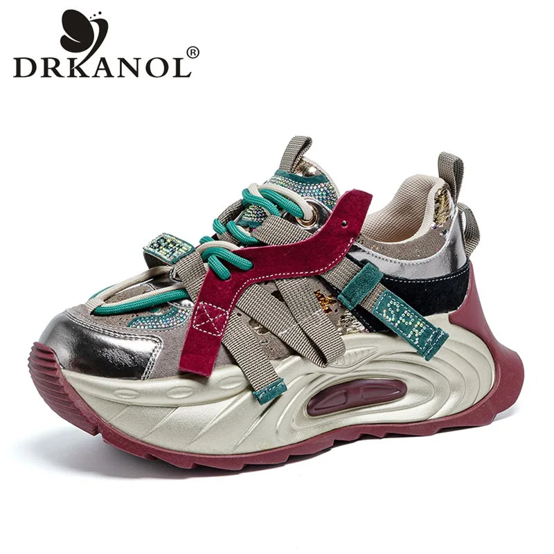 

Кроссовки DRKANOL на платформе 6 см для увеличения роста, женские, разноцветные, с блестящими стразами, на толстой подошве, повседневные