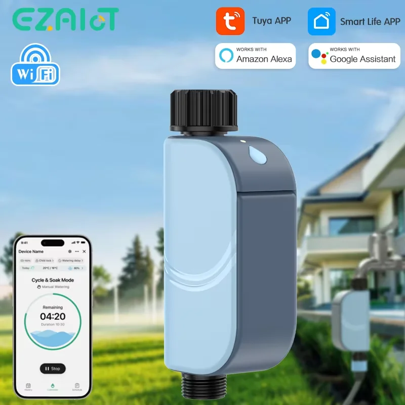 

EZAIOT Smart Tuya WiFi Garden Watering Timers Sprinkler Valve Programmable Auto Irrigation Watering Timer Hose Control Water