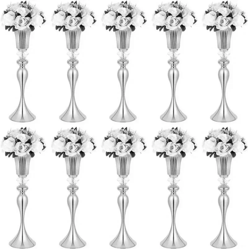

12pcs) Gold Vases Centerpieces Wedding Flower Stand Gold Metal Flower Trumpet Vase with Acrylic Crystal Bead