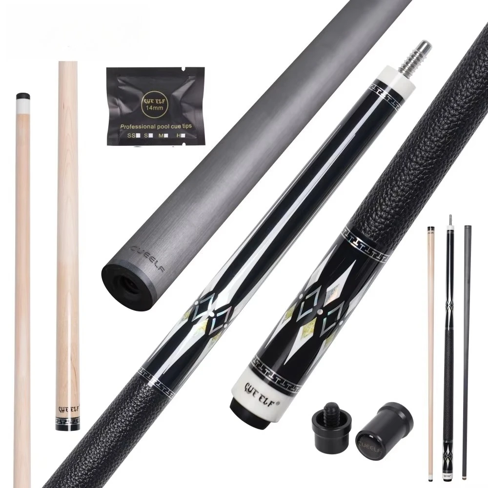 

1B2S Carbon and Maple Shaft Pool Cue Stick Straight Billiard Cue with 2Shafts and Steel Radial Joint 1Butt Sleeve