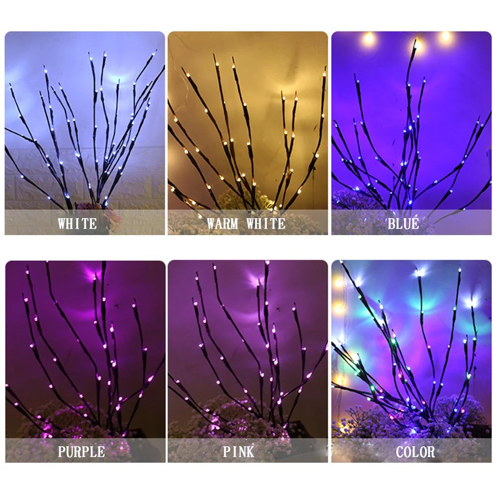 20 المصابيح/م شجرة فرع ضوء بطارية تعمل بالطاقة الأزرق الوردي الأرجواني الدافئة الأبيض 70 سنتيمتر فرع مصباح عيد الميلاد الزفاف المنزل زهرية الديكور