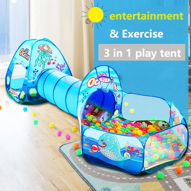 3 in 1 Portable Children\'s Tent Toys Camping Tent Kids Ball Pool  for Children Play House Crawling Tunnel Outdoor Pop-up Tents