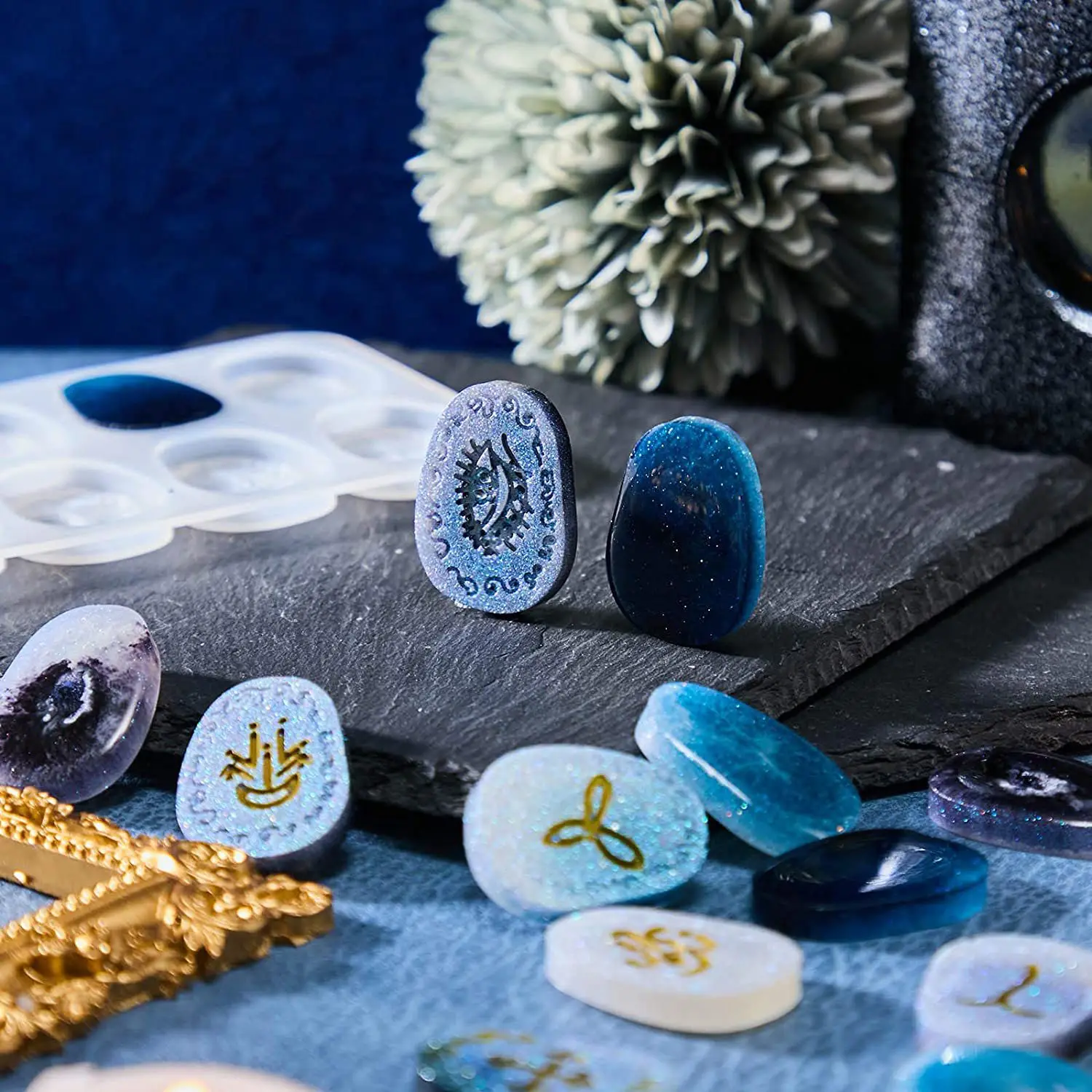 ABGG-Witch Rune Resin Mold Symbol Rune Letter Silicone Mold DIY Symbol Word Resin Mold Epoxy Casting Resin Charm Mold 1 Pcs
