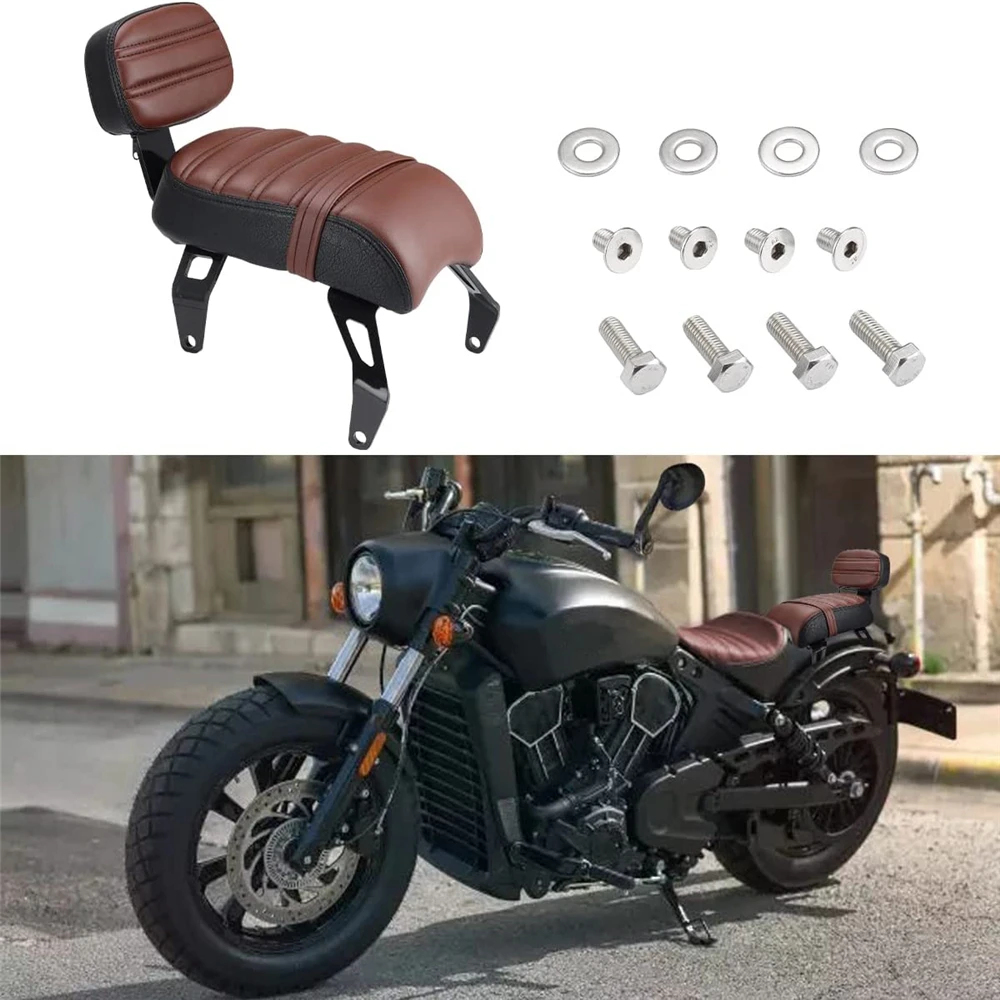 Asiento de pasajero para motocicleta, respaldo de cuero con almohadilla de respaldo Compatible con Indian Scout Bobber 2018-2021