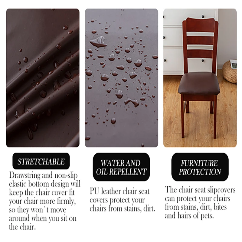 Waterproof PU Leather Chair Cover Stretch Chair Cushion Seat Cover For Kitchen Dining Room