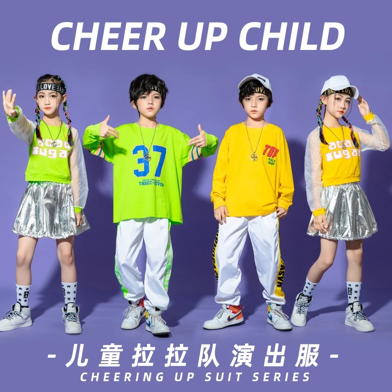 

Boys Girls Kpop Outfits Hip Hop Clothing Sweatshirt Streetwear Jogger Pants Skirt For Kids Concert Jazz Dance Costume StageWear