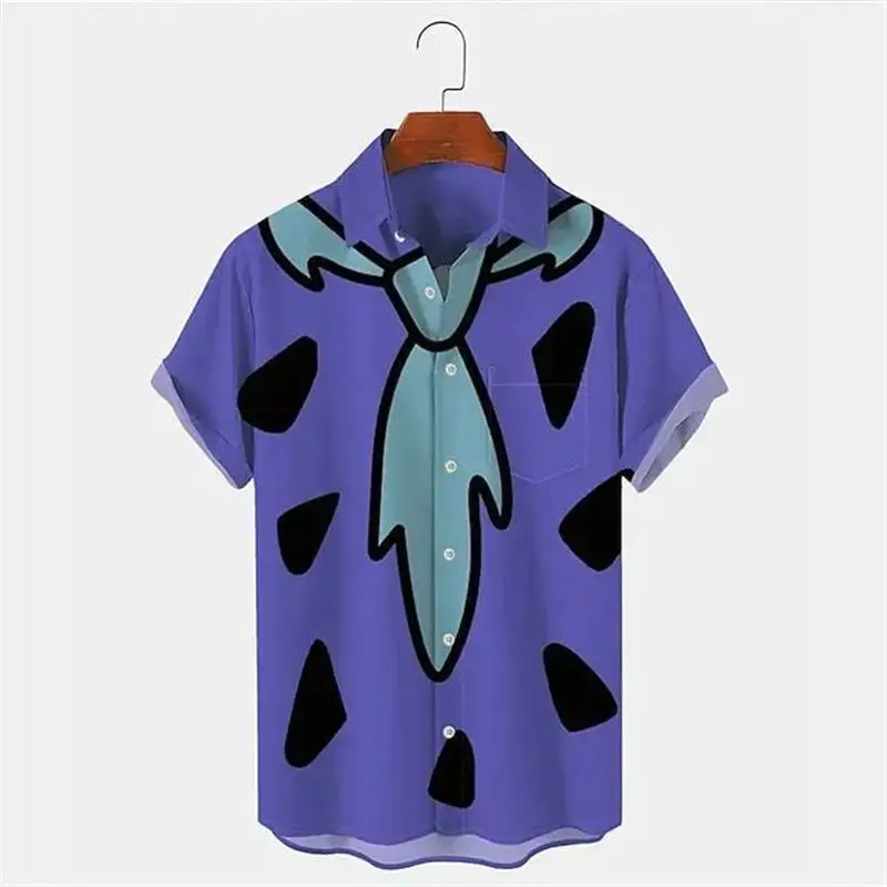 Men's 3D Printed Hawaiian Shirt Short Sleeve Vintage  Collar Fleece Lined Thickened Autumn Unisex Clothing