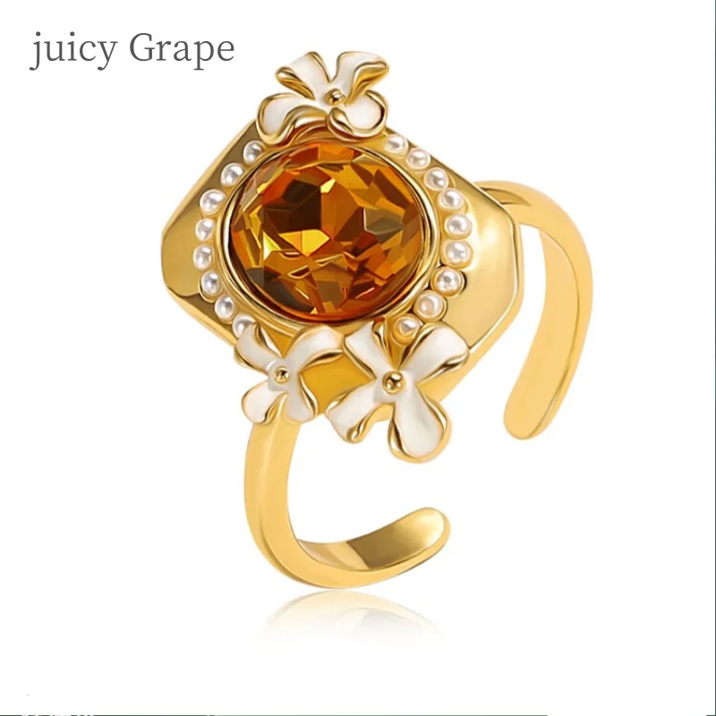 Juicy Grape Official Website Osmanthus Flower Gem Rings French Palace Style Exquisite Ring New Trendy and Noble Rings Party Gift