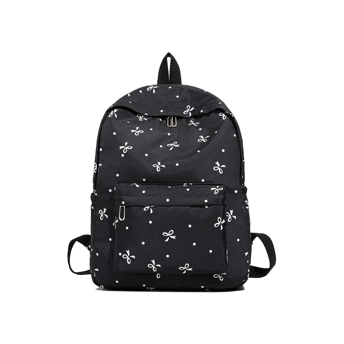 Nylon Material Bow Print Backpack Quilted Design Multi-Pocket Large Capacity School Bag Adjustable Straps Reinforce Structure