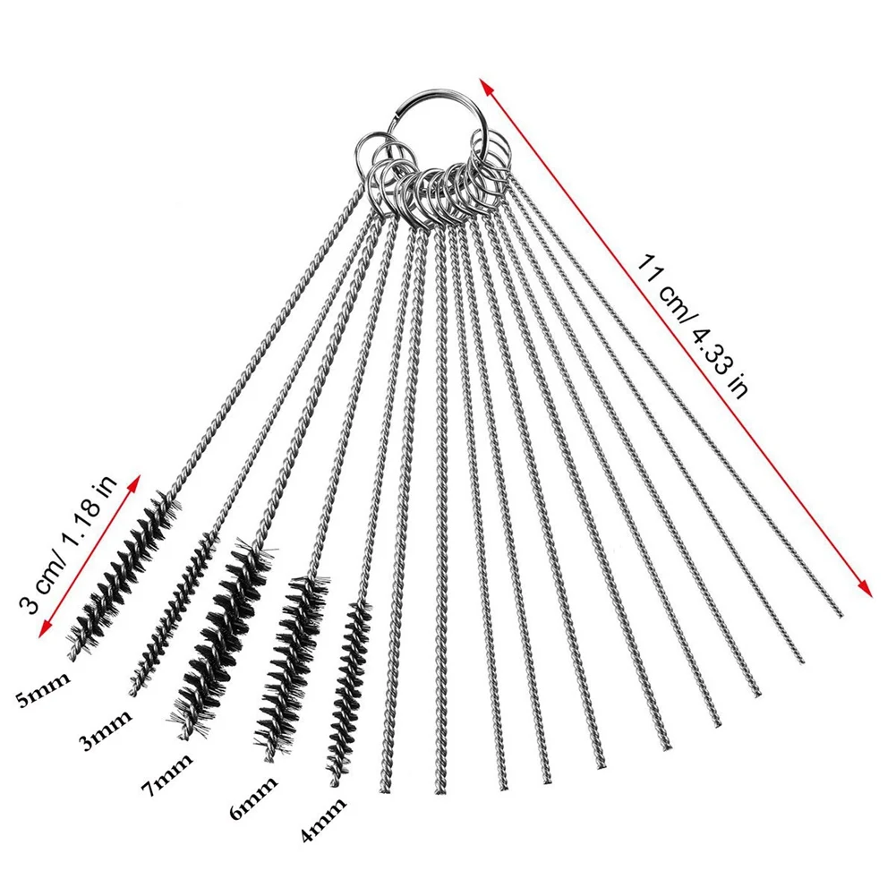 Stainless Steel Bore Brush,Twisted Wire Brush with Handle 1/4 Inch Hex Attachment Drill Set for Tubes Ports Bearings